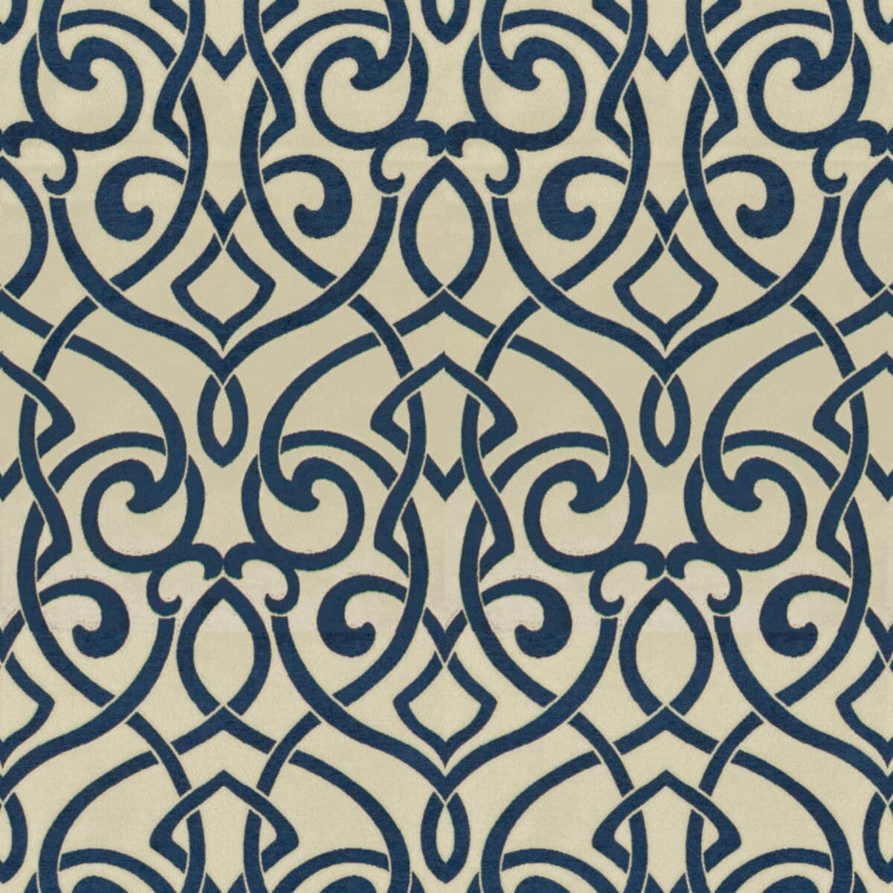 Critique 4 Indigo by Stout Designer Fabric Rainbow Library Porcelain/Royal 65% Spun Viscose 35% Polyester CHINA WYZENBEEK 25 000 DOUBLE RUB WEAR TEST (HEAVY DUTY) Horizontal: 14.5 and Vertical: 27.5 55 in - Swanky Fabrics -