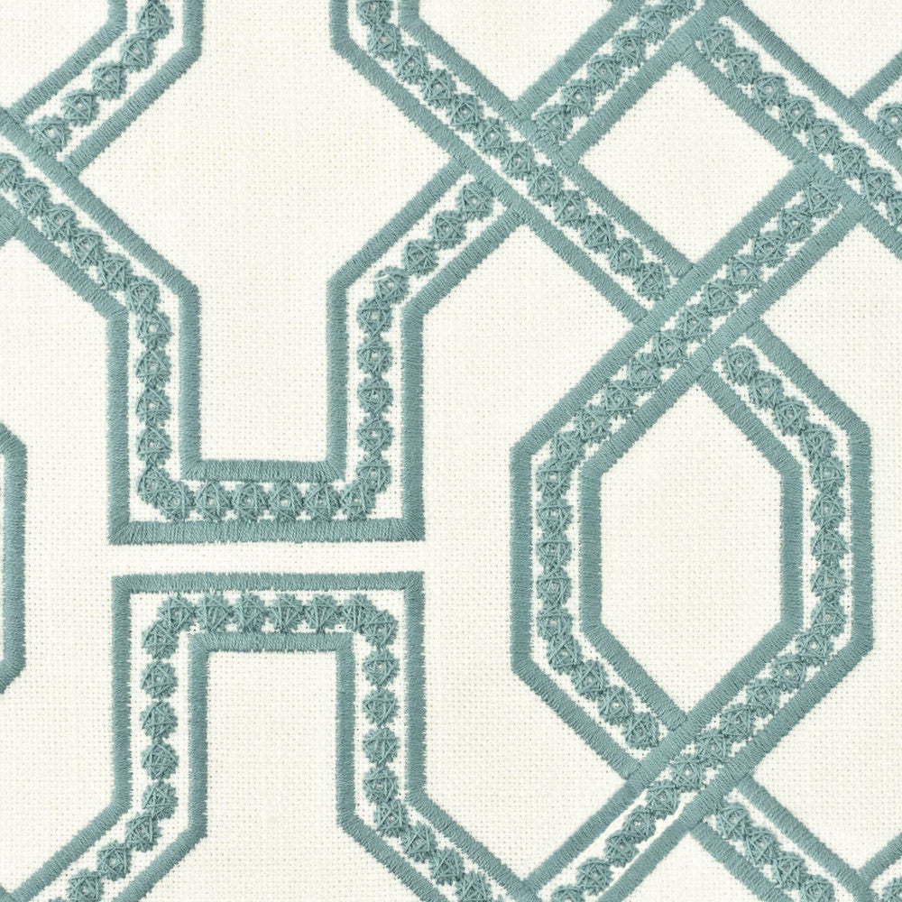 Crux 3 Colonial by Stout Designer Fabric COMFORTABLE LIVING BREEZE/INDIGO 100%POL %VEMB INDIA Horizontal: 6.625 and Vertical: 6.25 51 in - Swanky Fabrics -
