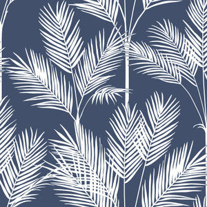 King Palm Silhouette Navy Wallpaper by Inspired by Color Designer