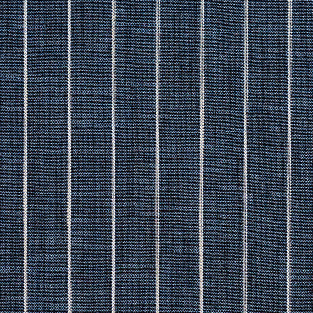 D113 Indigo Pinstripe by Charlotte Designer Fabric Clubhouse Collection 100% Woven Polyester Asia Exceeds 120,000 Wyzenbeek Rubs (Heavy Duty) Horizontal: 1" 54 Inches - Swanky Fabrics -