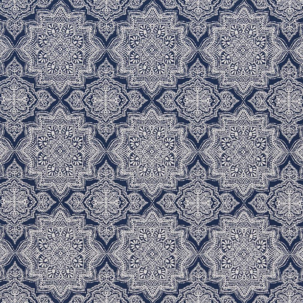 D1433 Indigo Mandala by Charlotte Designer Fabric Vibrant Wovens 100% Woven Polypropylene Europe Exceeds 100,000 Wyzenbeek Rubs (Heavy Duty) Horizontal 6" x Vertical 7" 54 Inches - Swanky Fabrics -