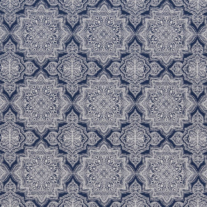 D1433 Indigo Mandala by Charlotte Designer Fabric Vibrant Wovens 100% Polypropylene Europe Exceeds 100,000 Wyzenbeek Rubs (Heavy Duty) </p><p>Repeat: Horizontal: 6" x Vertical: 7" 54 Inches - Swanky Fabrics -