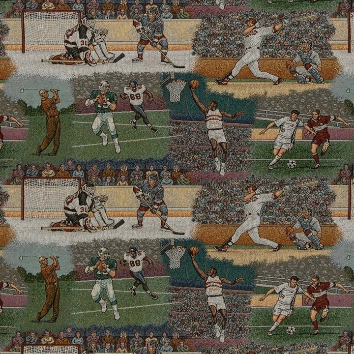 D2681 Sports by Charlotte Designer Fabric Novelty Tapestry 62% Cotton, 38% Polyester USA Exceeds 100,000 Wyzenbeek Rubs </p><p>Repeat: Horizontal 29" x Vertical 14" 54 Inches - Swanky Fabrics -
