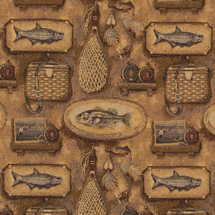 D2698 Big Catch by Charlotte Designer Fabric Novelty Tapestry 51% Polyester, 49% Cotton Asia Exceeds 42,000 Wyzenbeek Rubs </p><p>Repeat: Horizontal 13.75" x Vertical 14.75" 54 Inches - Swanky Fabrics -