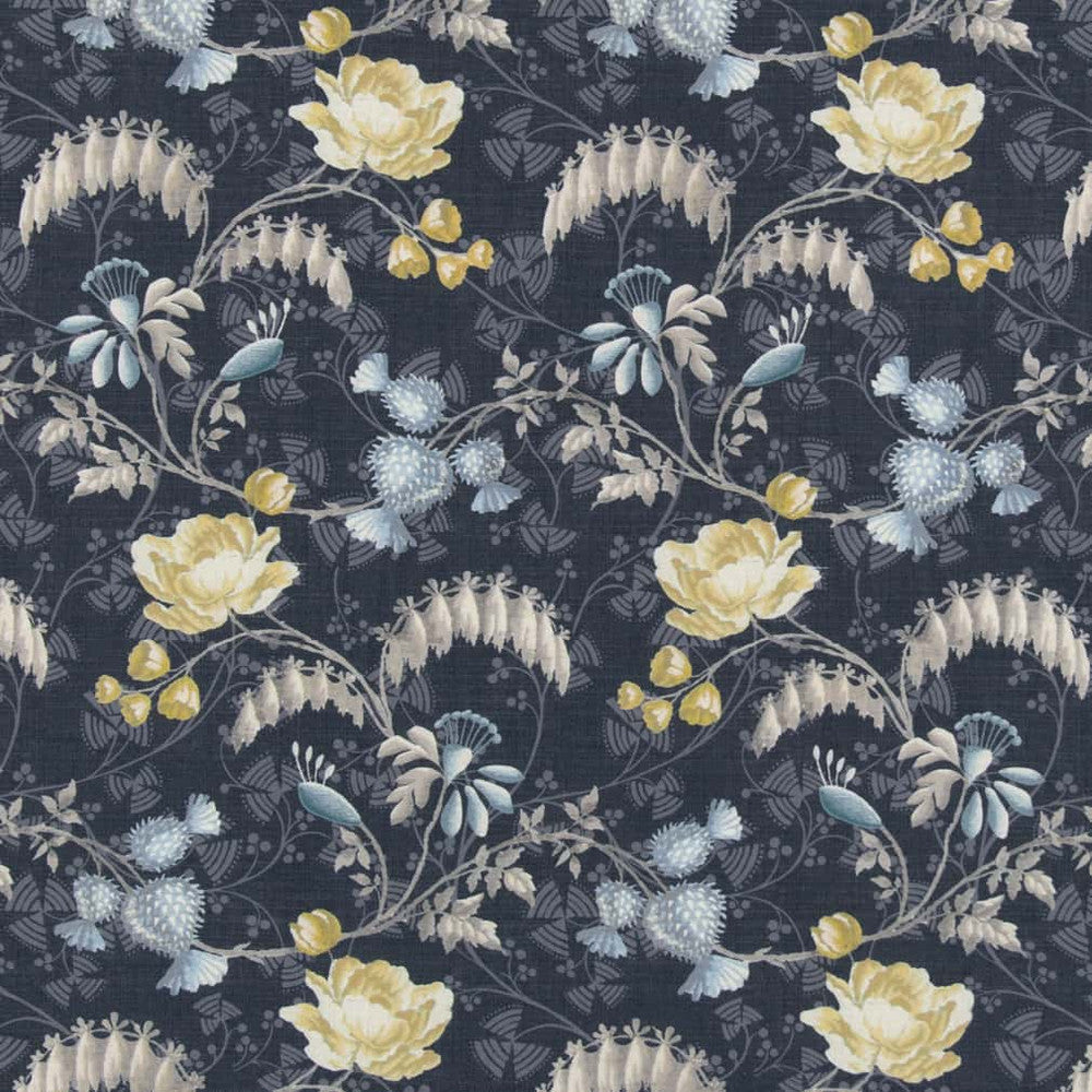 D2935 Indigo by Charlotte Designer Fabric Crypton Prints 100% Polyester Asia Exceeds 60,000 Wyzenbeek Rubs </p><p>Repeat: Horizontal 11" x Vertical 18.5" 54 Inches - Swanky Fabrics -