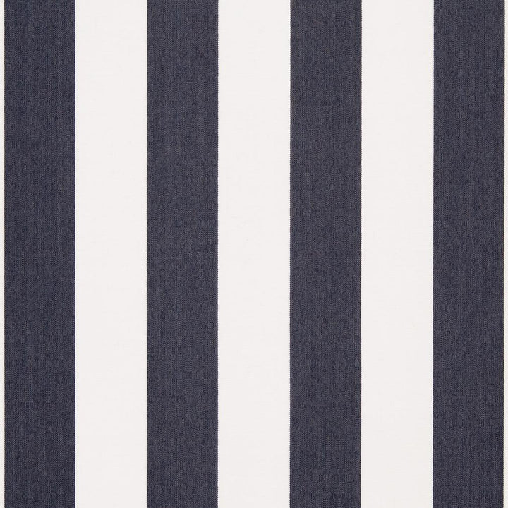 D982 Navy Stripe by Charlotte Designer Fabric Prints & Wovens 100% Solution Dyed Woven Acrylic Italy Exceeds 30,000 Wyzenbeek Rubs (Heavy Duty) Horizontal 4" 54 Inches - Swanky Fabrics -