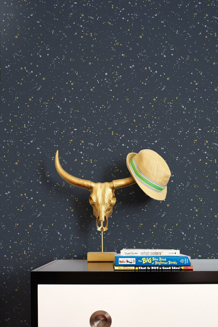 Paint Splatter Midnight Blue and Metallic Gold DA60810 by Seabrook Designs Designer Wallpaper