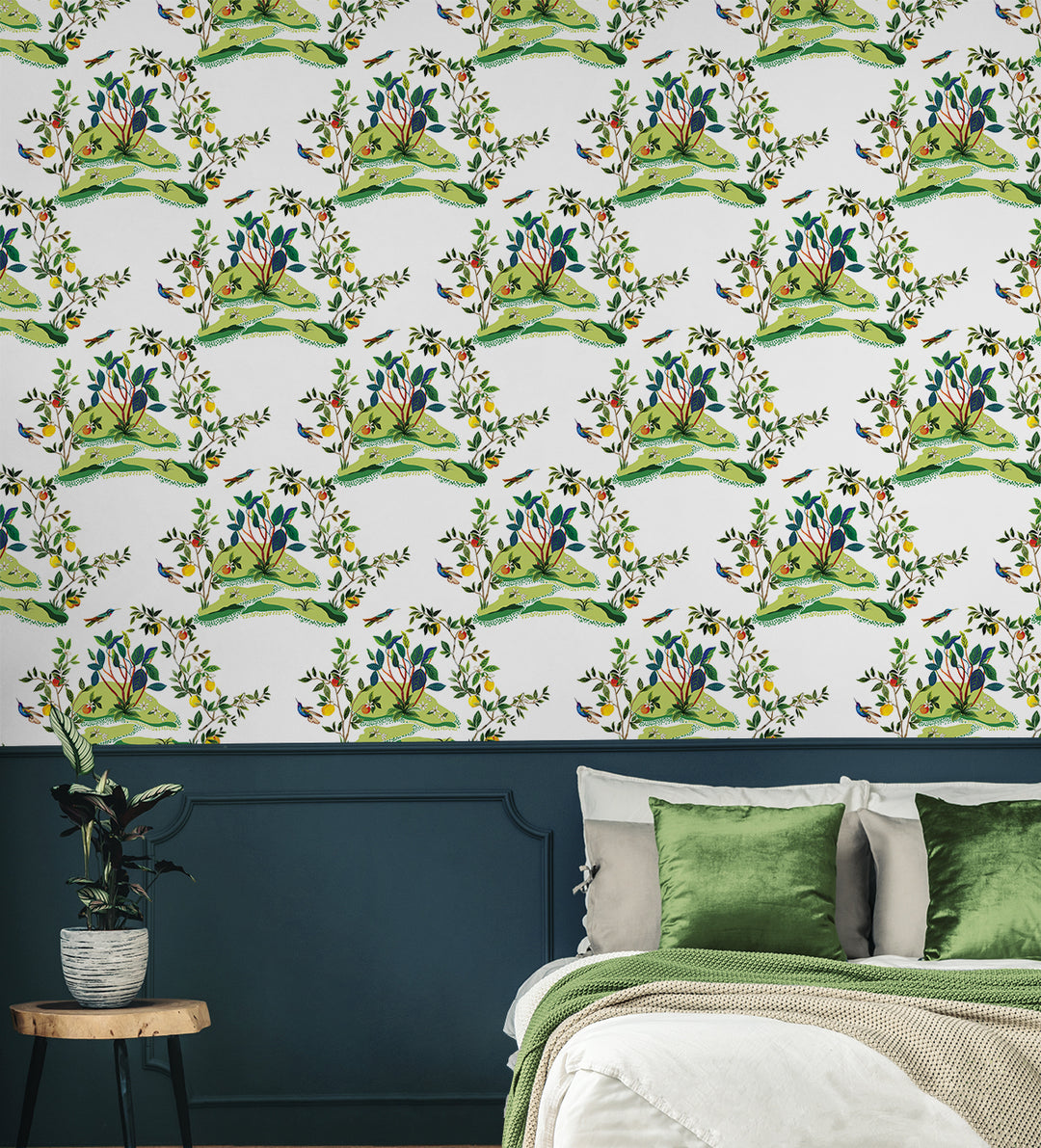 Citrus Hummingbird White DBW9001 by Daisy Bennett Designs Designer Wallpaper