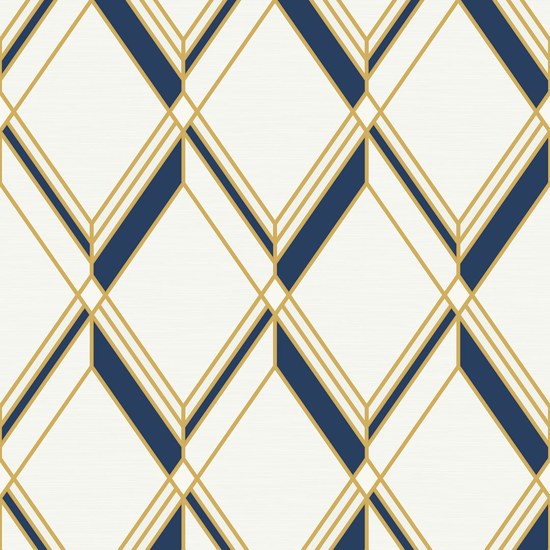 Brooklyn Diamond Metallic Gold & Navy DC60502 by Collins & Company Designer Wallpaper