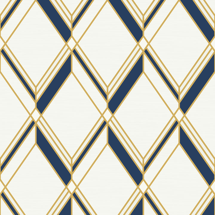 Brooklyn Diamond Metallic Gold & Navy DC60502 by Collins & Company Designer Wallpaper