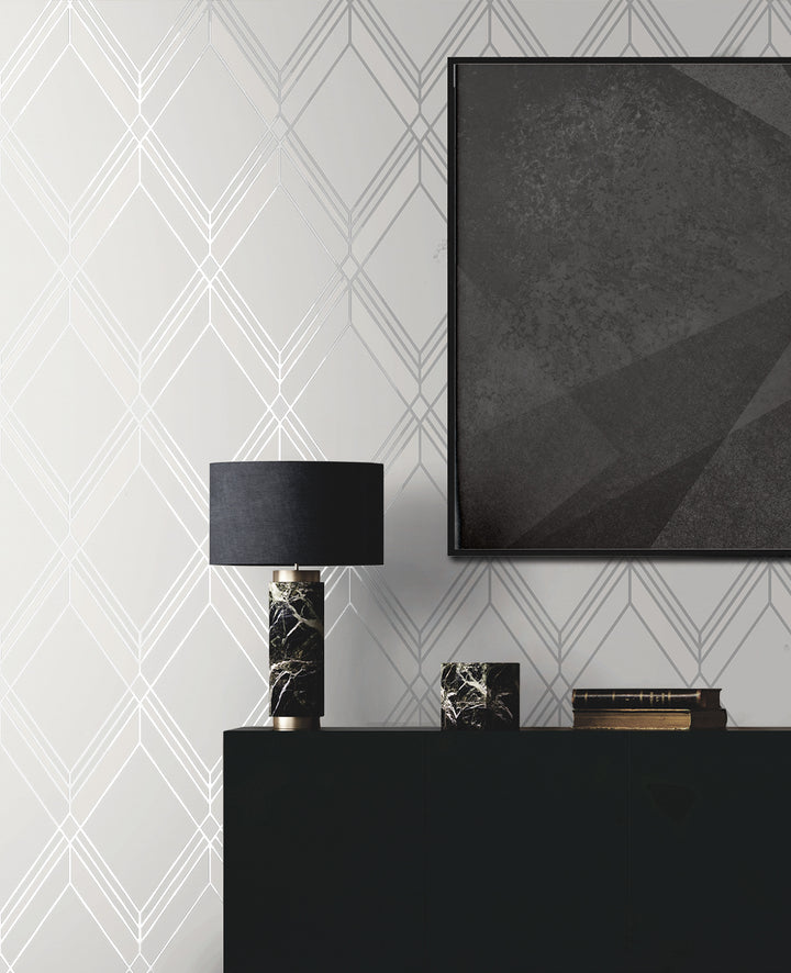 Brooklyn Diamond Metallic Silver DC60510 by Collins & Company Designer Wallpaper