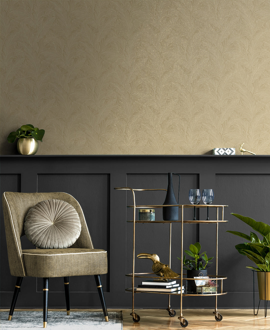 Deco Banana Leaf Old Gold DC61705 by Collins & Company Designer Wallpaper