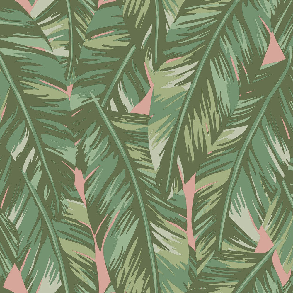 Dumott Olive Tropical Leaves Wallpaper by ESTA Home Designer Design Department Covers about 56.4 square feet 20.5-in by 33-ft long roll Unpasted 20.9 - Swanky Fabrics -