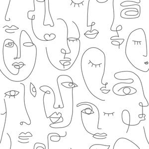 Sharona White Line Art Faces Wallpaper by ESTA Home Designer