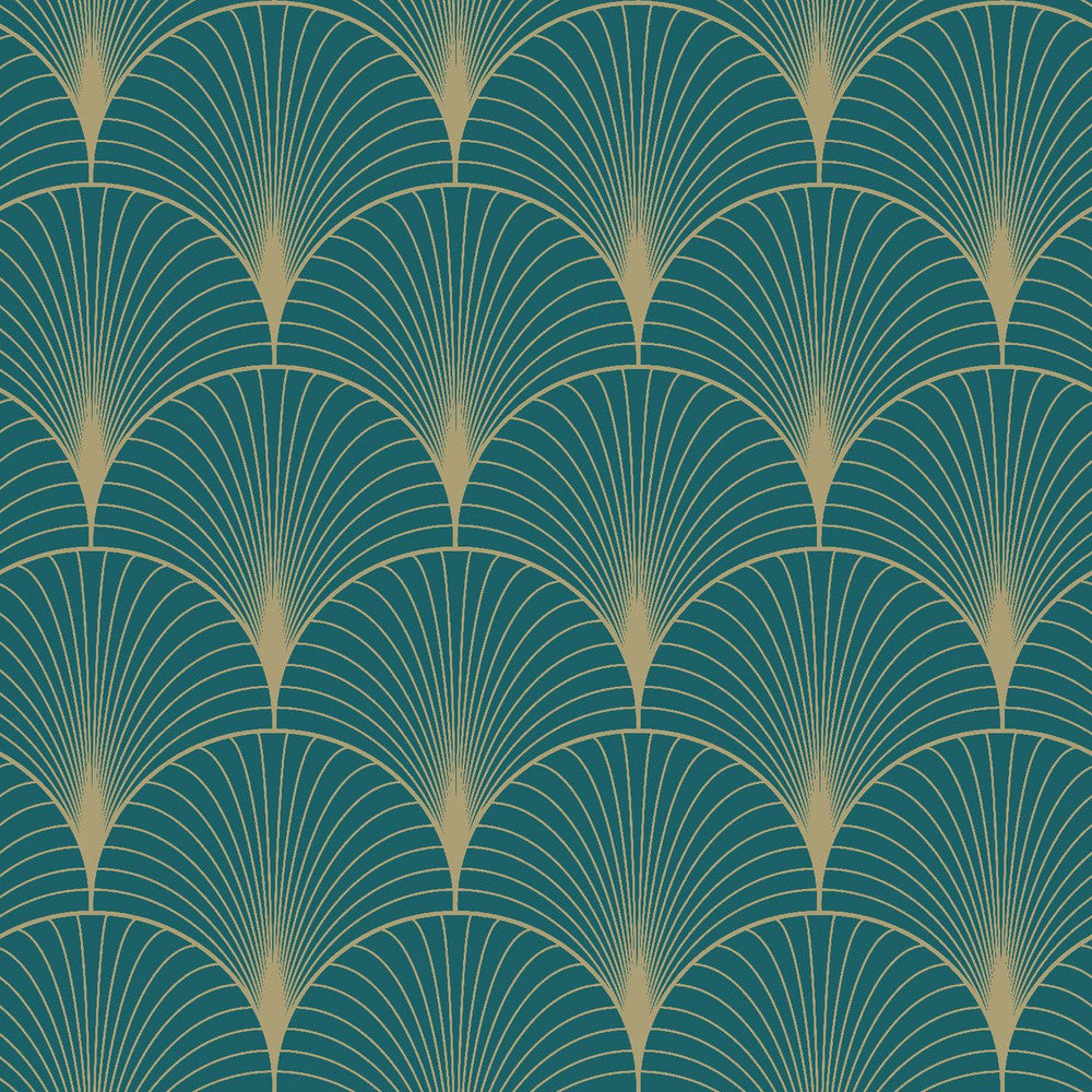 Lempicka Teal Art Deco Motif Wallpaper by ESTA Home Designer Design Department Covers about 57.5 square feet 20.9-in by 33-ft long roll Unpasted 6.9 - Swanky Fabrics -