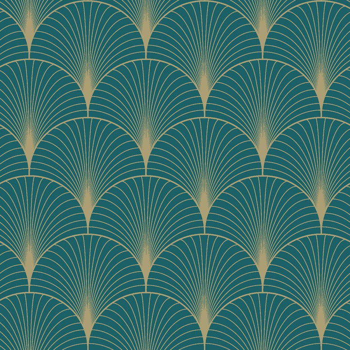 Lempicka Teal Art Deco Motif Wallpaper by ESTA Home Designer Design Department Covers about 57.5 square feet 20.9-in by 33-ft long roll Unpasted 6.9 - Swanky Fabrics -