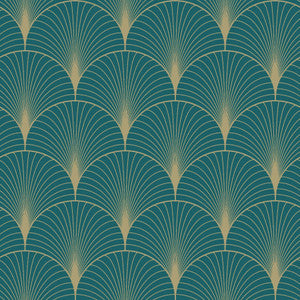 Lempicka Teal Art Deco Motif Wallpaper by ESTA Home Designer