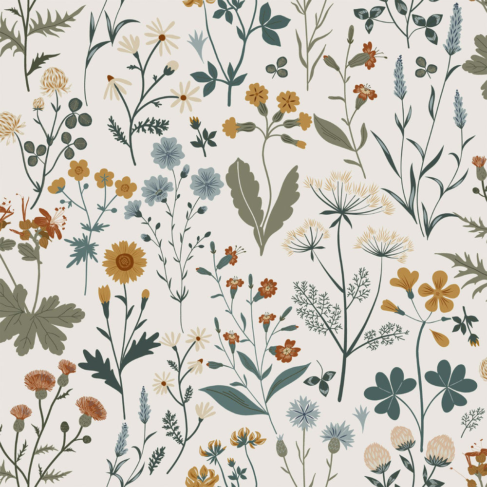 Fiore Blue Wildflowers Wallpaper by ESTA Home Designer Design Department Covers about 57.5 square feet 20.9-in by 33-ft long roll Unpasted 20.9 - Swanky Fabrics -