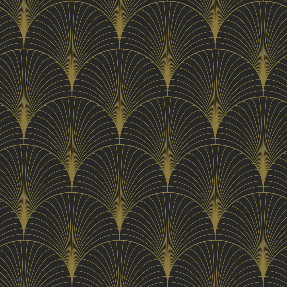 Lempicka Black Art Deco Motif Wallpaper by ESTA Home Designer Design Department Covers about 57.5 square feet 20.9-in by 33-ft long roll Unpasted 6.9 - Swanky Fabrics -