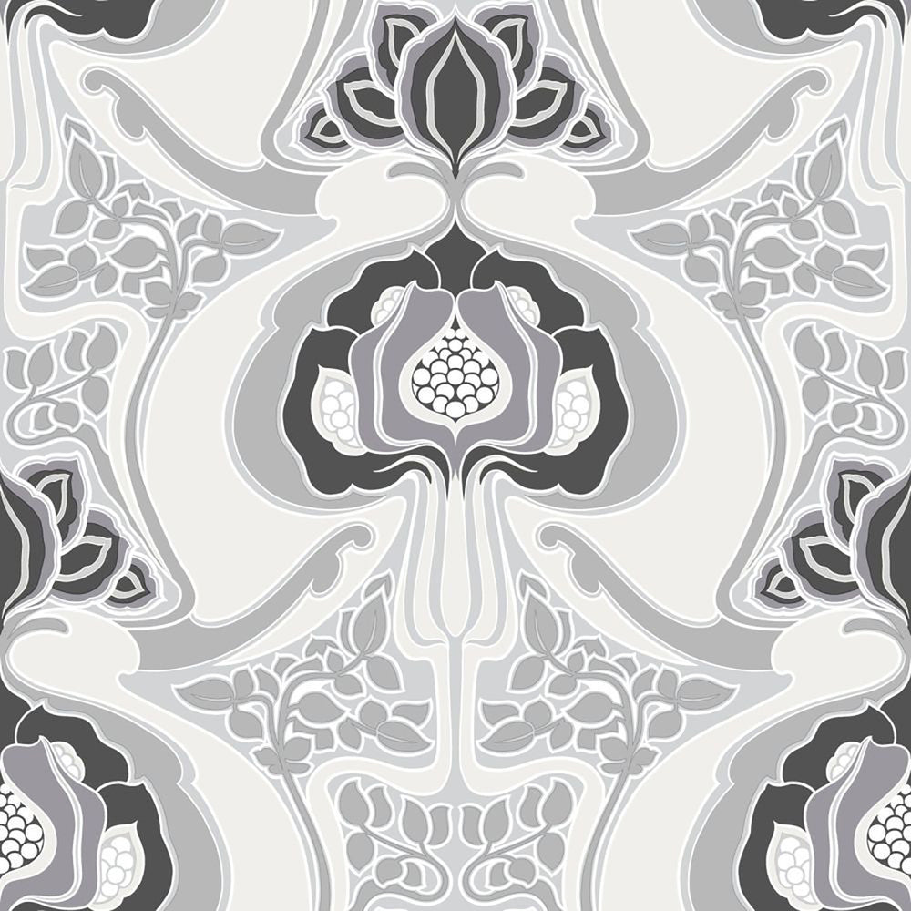 Joaquin Black Art Nouveau Floral Wallpaper by ESTA Home Designer Design Department Covers about 57.5 square feet 20.9-in by 33-ft long roll Unpasted 20.9 - Swanky Fabrics -