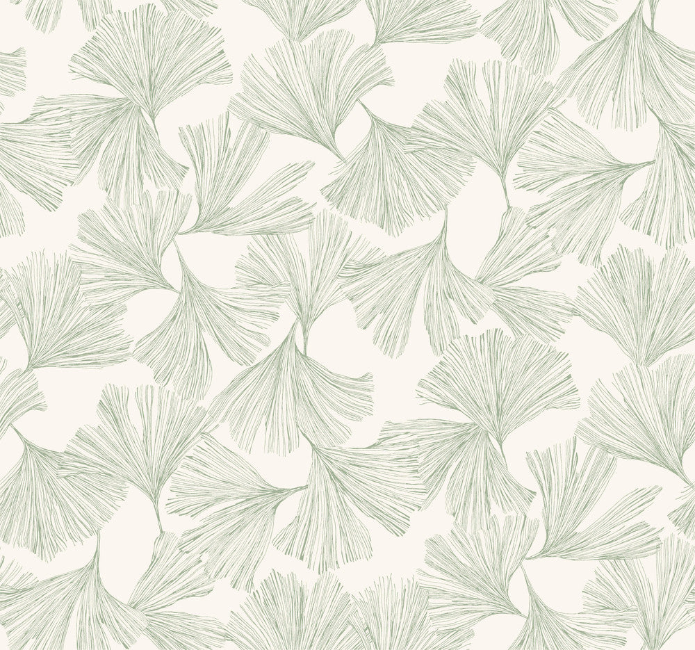 Gingko Toss Green Wallpaper by Antonina Vella Designer Antonina Vella Dazzling Dimensions Volume II Covers about 60.8 square feet 27-in by 27-ft long roll Unpasted 25.25 - Swanky Fabrics -