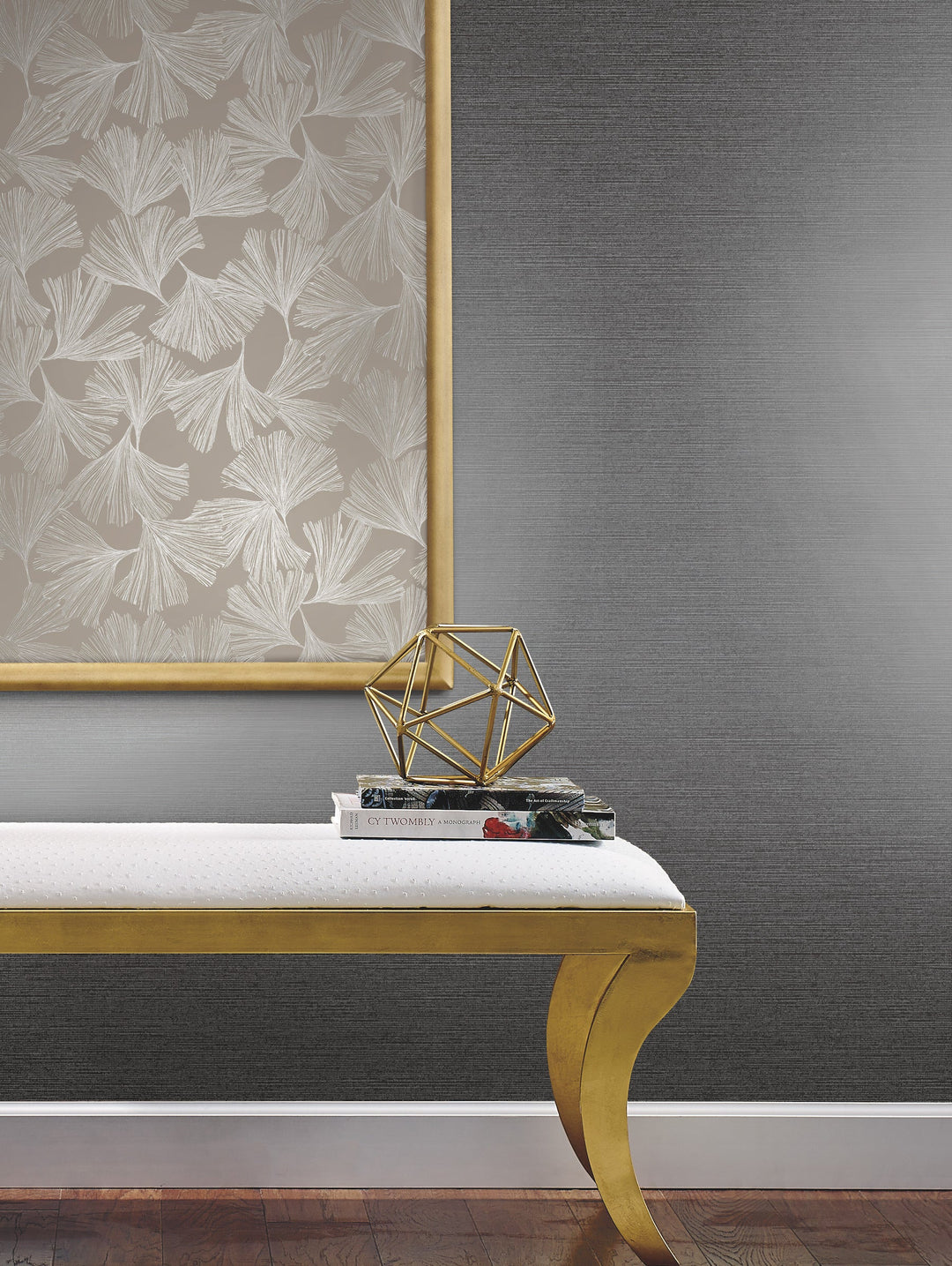 Ginkgo Toss Silver Wallpaper by Antonina Vella Designer