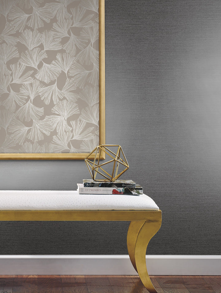 Ginkgo Toss Silver Wallpaper by Antonina Vella Designer