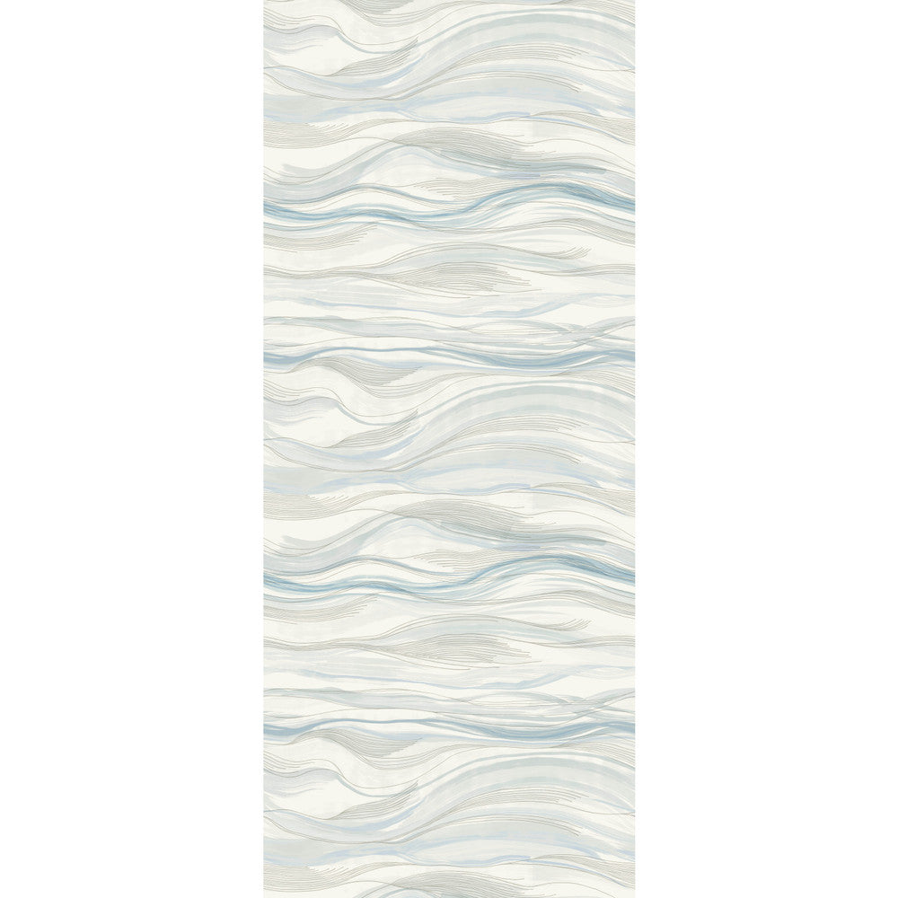 Currents Blue Wall Mural by Antonina Vella Designer Antonina Vella Dazzling Dimensions Volume II Covers 1 panel - measures 4-ft 2-in wide by 10-ft 2-in tall when assembled 50.4-in by 10.2-ft long roll Unpasted 0 - Swanky Fabrics -