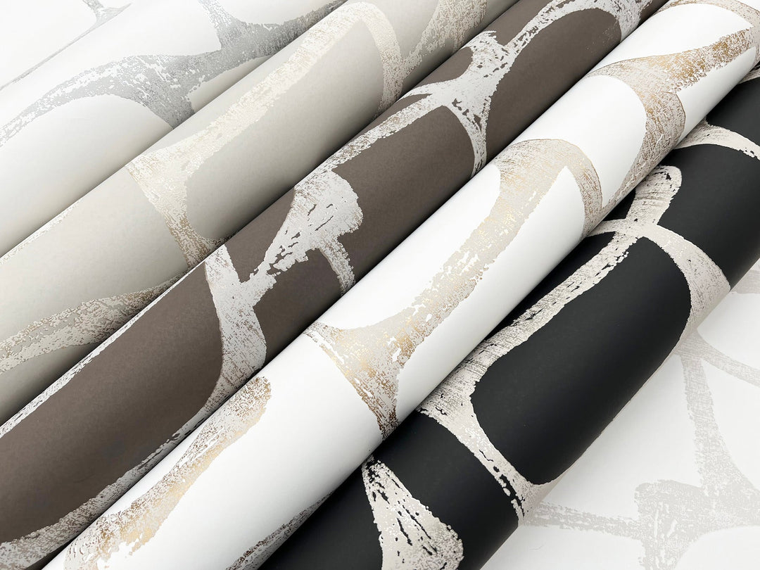 Craftsman Geometric White & Gold Wallpaper by Candice Olson Designer