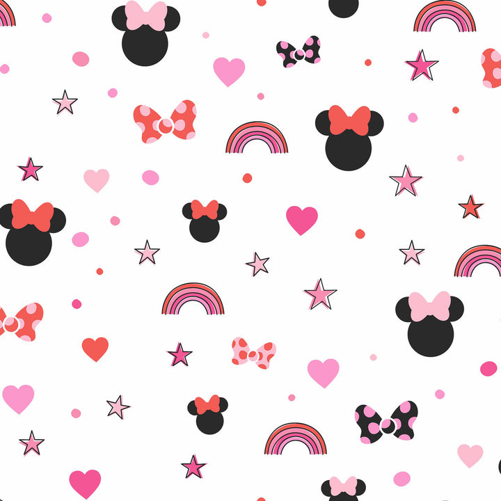 Disney Minnie Mouse Rainbow Red Wallpaper by York Wallcoverings Designer Disney Kids Vol. 4 Covers about 56.4 square feet 20.5-in by 33-ft long roll Unpasted 20.5 - Swanky Fabrics -