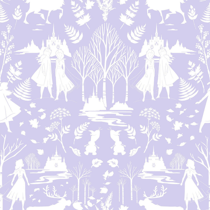 Disney Frozen 2 Nordic Purple Glitter Wallpaper by York Wallcoverings Designer Disney Kids Vol. 4 Covers about 56.4 square feet 20.5-in by 33-ft long roll Unpasted 20.5 - Swanky Fabrics -
