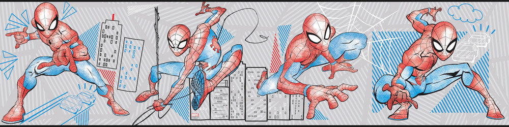 Spider-Man Fracture Red & Blue Border by York Wallcoverings Designer Disney Kids Vol. 4 Covers about 6.8 square feet 9-in by 9-ft long roll Unpasted 36 - Swanky Fabrics -