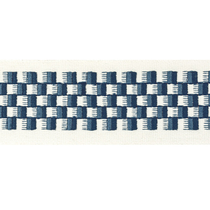 Dimensions Tape 2 Ocean by Stout Designer Trim STITCHED UP TRIM 100%COT %BEMB INDIA PERFORMANCE RATED FABRIC FLAME RETARDANT-U.F.A.C. CLASS 1 CATB 117-2013 WYZENBEEK 51 000 DOUBLE RUB WEAR TEST (HEAVY DUTY) Horizontal: 2.500 and Vertical: 0.625 2.5 in - Swanky Fabrics -