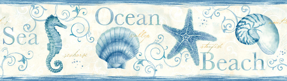Island Bay Blue Seashells Wallpaper by Chesapeake Designer Sand Dollar Covers about 7.5 square feet 6-in by 15-ft long roll Prepasted 0 - Swanky Fabrics -
