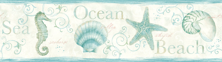 Island Bay Teal Seashells Wallpaper by Chesapeake Designer Sand Dollar Covers about 7.5 square feet 6-in by 15-ft long roll Prepasted 0 - Swanky Fabrics -