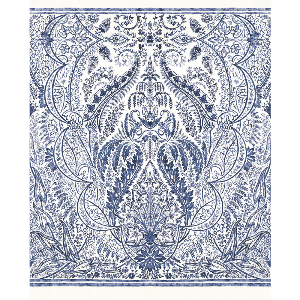 Jaipur Paisley Damas Blue Wall Mural by York Wallcoverings Designer Damask Resource Library Covers 4 panels - measures 9-ft wide by 11.2-ft tall when assembled 27-in by 11.2-ft long roll Prepasted 0 - Swanky Fabrics -