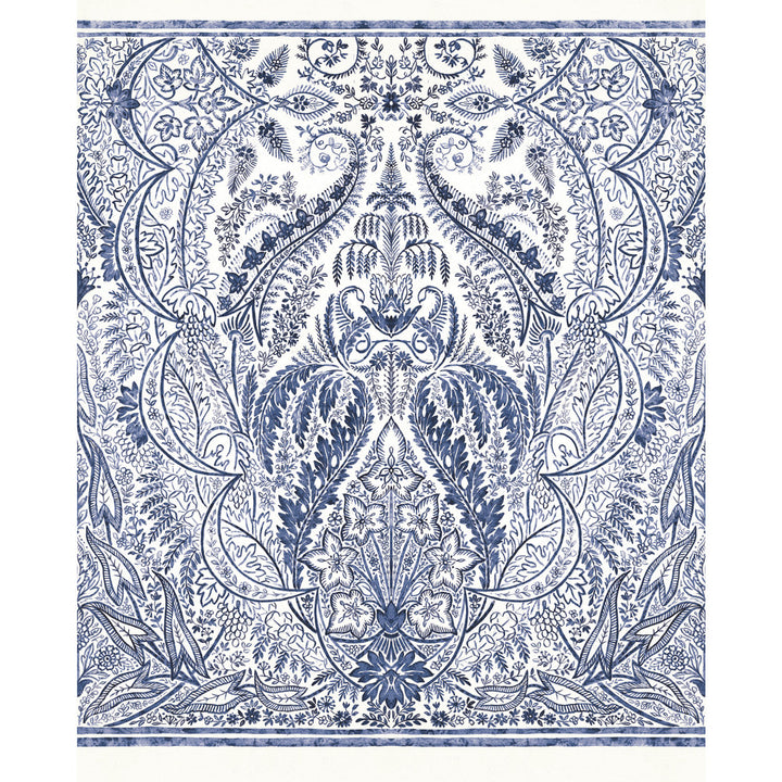 Jaipur Paisley Damas Blue Wall Mural by York Wallcoverings Designer Damask Resource Library Covers 4 panels - measures 9-ft wide by 11.2-ft tall when assembled 27-in by 11.2-ft long roll Prepasted 0 - Swanky Fabrics -