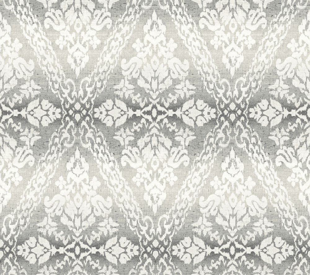 Tudor Diamond Damask Black Wallpaper by York Wallcoverings Designer Damask Resource Library Covers about 60.8 square feet 27-in by 27-ft long roll Prepasted 24 - Swanky Fabrics -