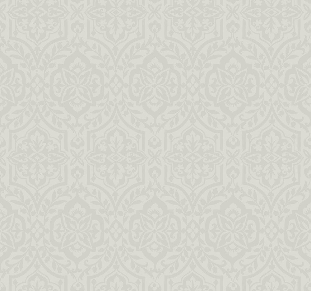 Cathedral Damask Grey Wallpaper by York Wallcoverings Designer Damask Resource Library Covers about 60.8 square feet 27-in by 27-ft long roll Prepasted 25.25 - Swanky Fabrics -