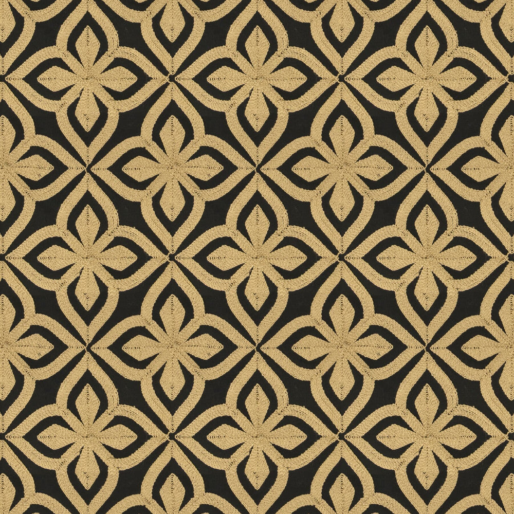 Dogon 3 Black/Camel by Stout Designer Fabric African Expedition 70% Polyester 30% Cotton Polyester Embroidery INDIA FLAME RETARDANT-U.F.A.C. CLASS 1 (OR A) CATB 117-2013 WYZENBEEK 51 000 DOUBLE RUB WEAR TEST (HEAVY DUTY) Horizontal: 9.5 and Vertical: 9 54 in - Swanky Fabrics -