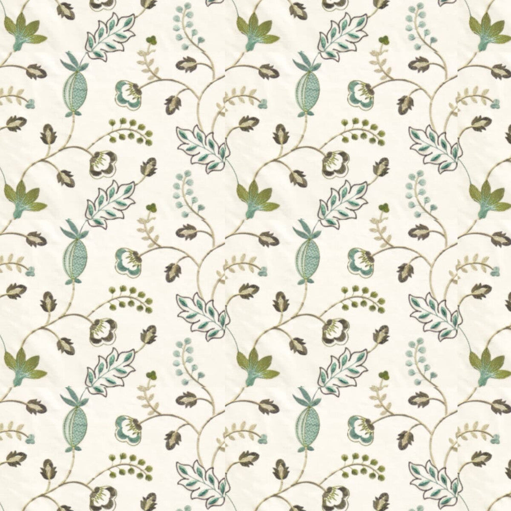 Donovan 5 Moonstone by Stout Designer Fabric Color My Window Seaglass/Glacier 100% Polyester Rayon Embroidery INDIA FLAME RETARDANT-CA BULLETIN 117-SECTION E FLAME RETARDANT-U.F.A.C. CLASS 1 (OR A) WYZENBEEK 30 000 DOUBLE RUB WEAR TEST (HEAVY DUTY) Horizontal: 13 and Vertical: 9.375 54 in - Swanky Fabrics -