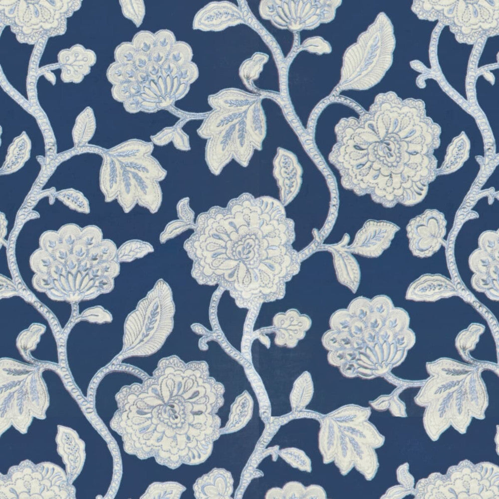 Dryden 1 Blueberry by Stout Designer Fabric Rainbow Library Porcelain/Royal 100% Linen Embroidery INDIA MARTINDALE WEAR TEST (LIGHT DUTY) Horizontal: 25.75 and Vertical: 31.125 51.5 in - Swanky Fabrics -
