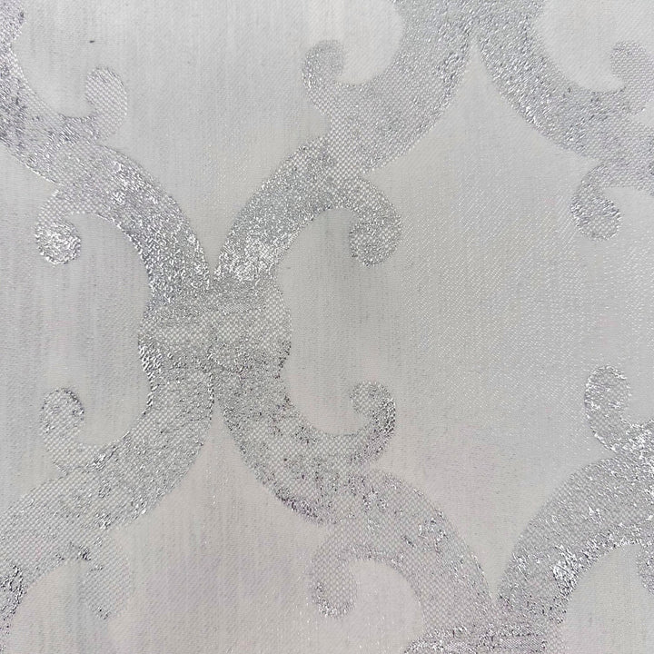 Dazzle Damask Silver White by Europatex Designer Fabric Dazzle 100% Polyester 118.00 inches - Swanky Fabrics -