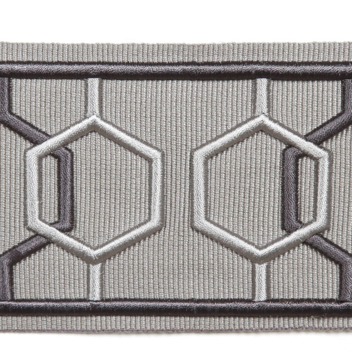 Dimensions Steel by Europatex Designer Fabric Crest & Dimensions 100% Polyester 2.90 inches - Swanky Fabrics -