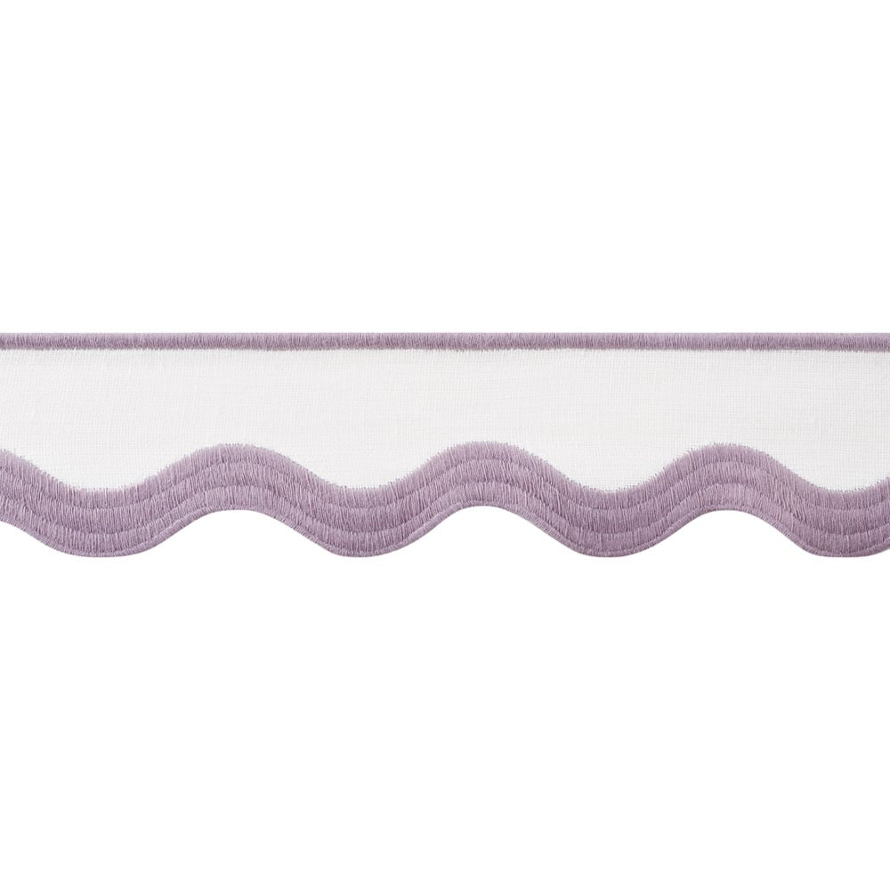 Wave Tape Lilac on White E12330 by Thibaut Trim Thibaut Trim Wave Tape Lilac on White E12330Trim 90% Linen, 10% Polyester U.S.A </p><p>Repeat: H: , V: 2.12 in  (5.38 cm) - Fabric Carolina -