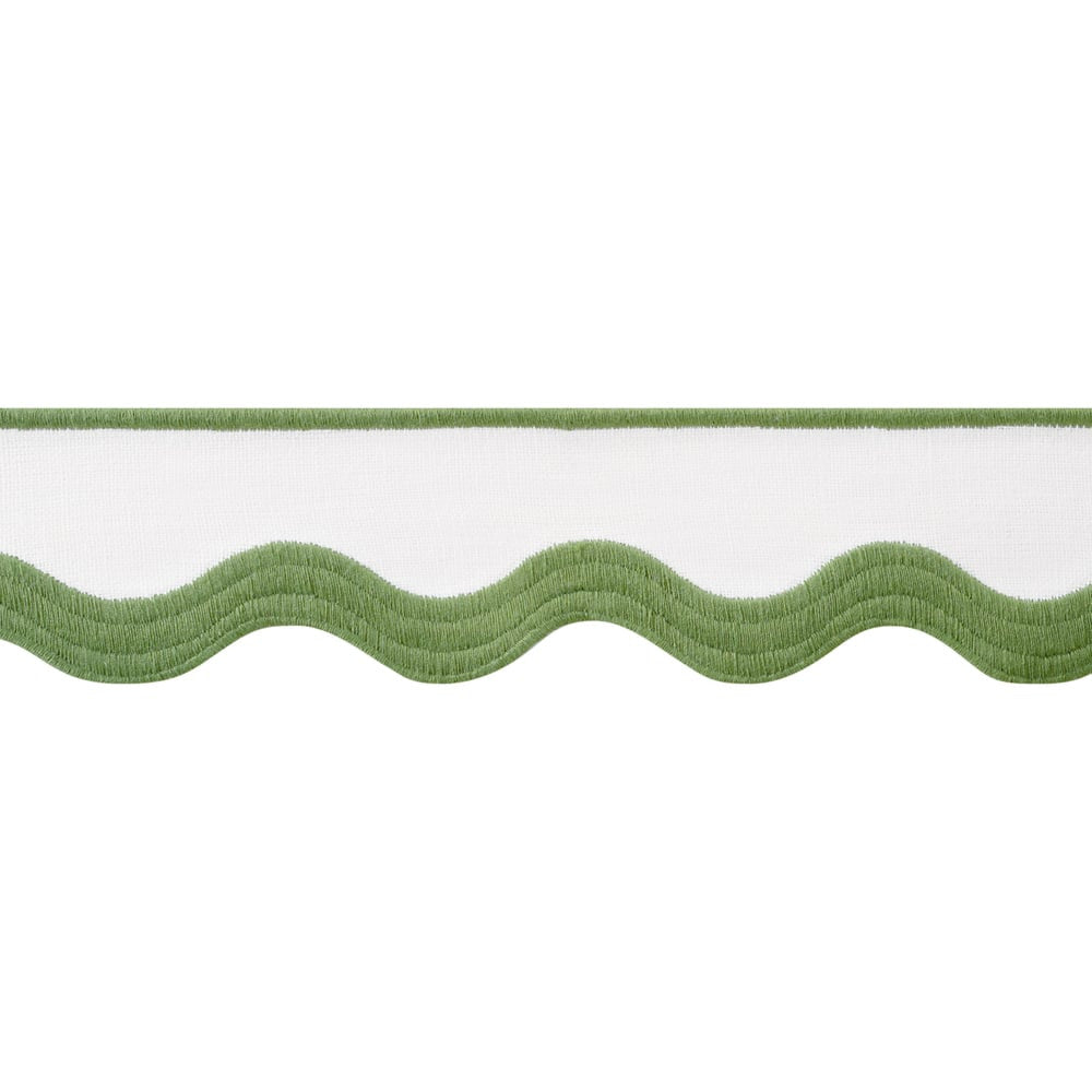 Wave Tape Leaf on White E12331 by Thibaut Trim Thibaut Trim Wave Tape Leaf on White E12331Trim 90% Linen, 10% Polyester U.S.A </p><p>Repeat: H: , V: 2.12 in  (5.38 cm) - Fabric Carolina -