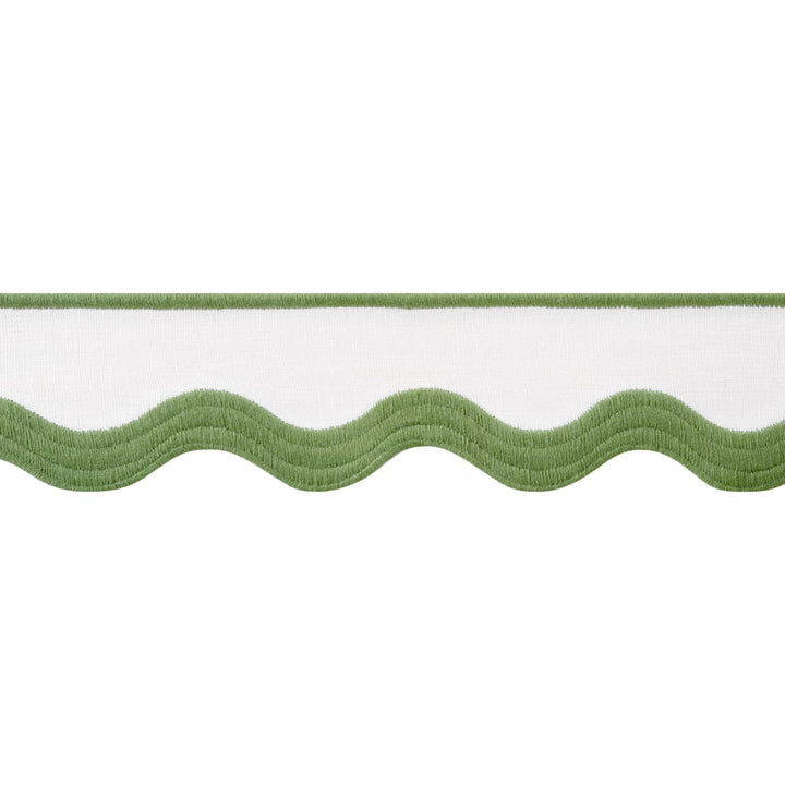 Wave Tape Leaf on White E12331 by Thibaut Trim Thibaut Trim Wave Tape Leaf on White E12331Trim 90% Linen, 10% Polyester U.S.A </p><p>Repeat: H: , V: 2.12 in  (5.38 cm) - Fabric Carolina -