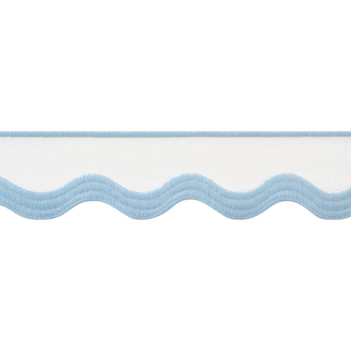 Wave Tape Powder on White E12332 by Thibaut Trim Thibaut Trim Wave Tape Powder on White E12332Trim 90% Linen, 10% Polyester U.S.A </p><p>Repeat: H: , V: 2.12 in  (5.38 cm) - Fabric Carolina -