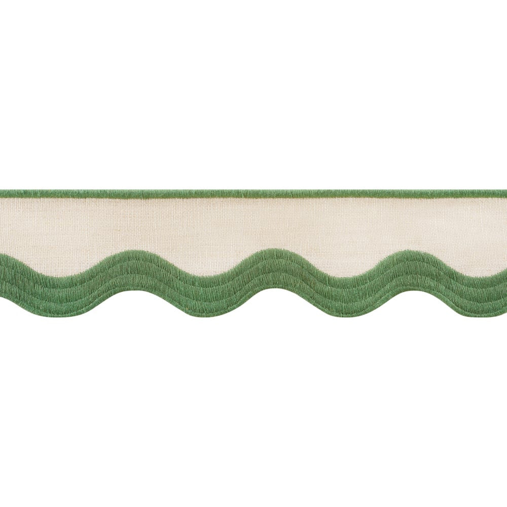 Wave Tape Kelly on Linen E12337 by Thibaut Trim Thibaut Trim Wave Tape Kelly on Linen E12337Trim 90% Linen, 10% Polyester U.S.A </p><p>Repeat: H: , V: 2.12 in  (5.38 cm) - Fabric Carolina -
