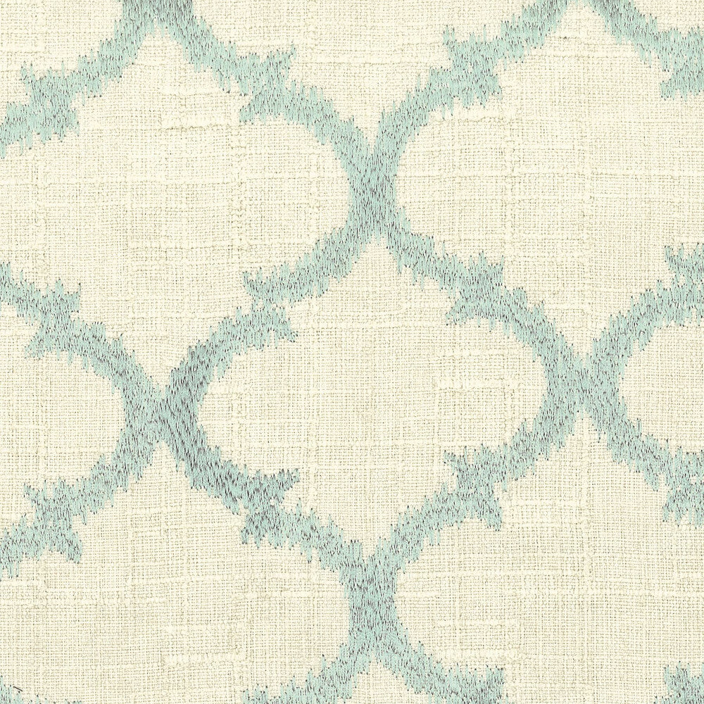 Eavesdrop 1 Opal by Stout Designer Fabric Comfortable Living Turquoise/Lagoon 98% Polyester 2% Nylon Rayon Embroidery CHINA FLAME RETARDANT-U.F.A.C. CLASS 1 (OR A) Horizontal: 4 and Vertical: 3.75 51 in - Swanky Fabrics -